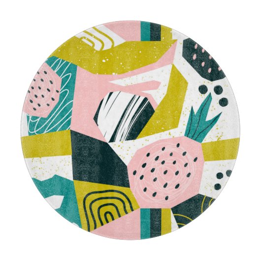 Ananas Abstrakt: farbenfrohe nahtlose Patchwork Schneidebrett (Vorderseite)