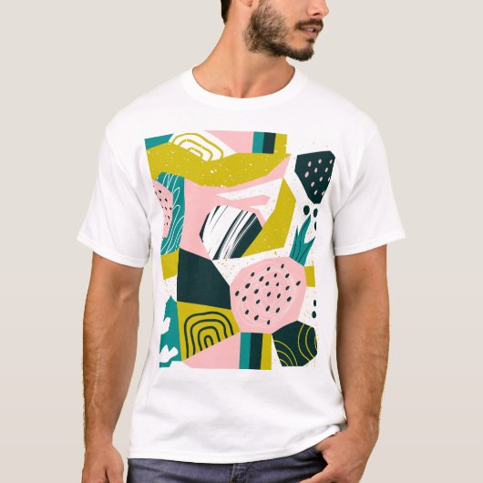 Ananas Abstrakt: farbenfrohe nahtlose Patchwork T-Shirt (Vorderseite)