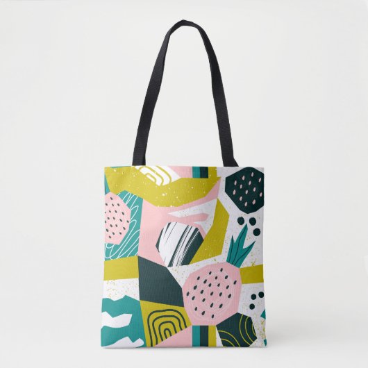 Ananas Abstrakt: farbenfrohe nahtlose Patchwork Tasche (Vorderseite)