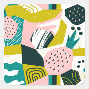 Ananas Abstrakte: Farbige Nahtlose Patchwork Quadratischer Aufkleber