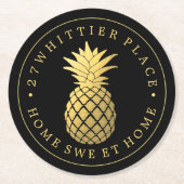 Ananas | Adresse mit Text Runder Pappuntersetzer (Vorderseite)