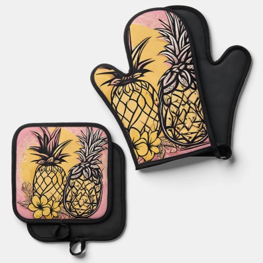 Ananas AI Art Ofenhandschuh & Topflappen-Set (Vorderseite/Rückseite)