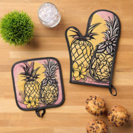 Ananas AI Art Ofenhandschuh & Topflappen-Set