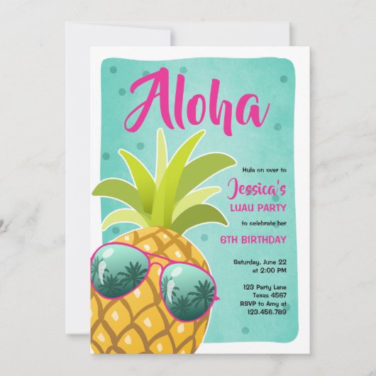 Ananas Aloha Birthday Tropical Luau Hawaii Einladung (Vorderseite)