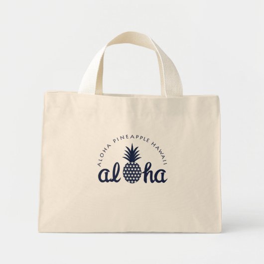 Ananas-ALOHA-Logo (Navy Star) Regenbogen über Hawa Mini Stoffbeutel (Vorne)