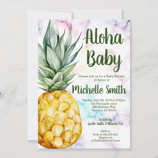 Ananas Aloha Summer Tropical Fruit Baby Dusche Einladung (Vorderseite)
