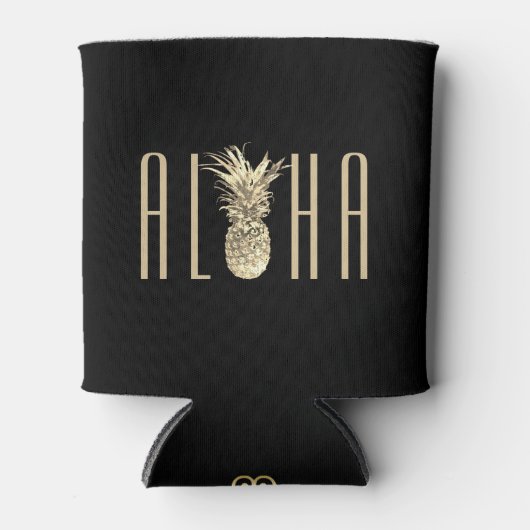 Ananas Aloha Tropical Gold Typografie Black Dosenkühler (Vorderseite)