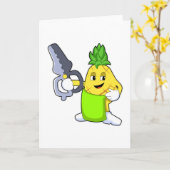 Ananas als Friseur mit Scheren & Razor Karte (Gelbe Blume)