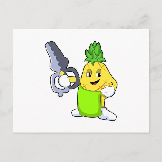 Ananas als Friseur mit Scheren & Razor Postkarte (Vorderseite)
