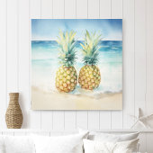 Ananas am Strand Aquarell Canvas Print Leinwanddruck