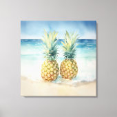 Ananas am Strand Aquarell Canvas Print Leinwanddruck (Vorderseite)
