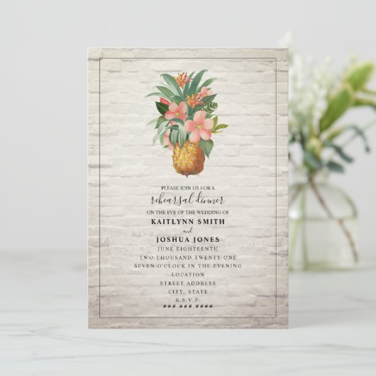 Ananas-Ananas-Blütenstein Hochzeit Probe Dinner Einladung (Stehend Vorderseite)