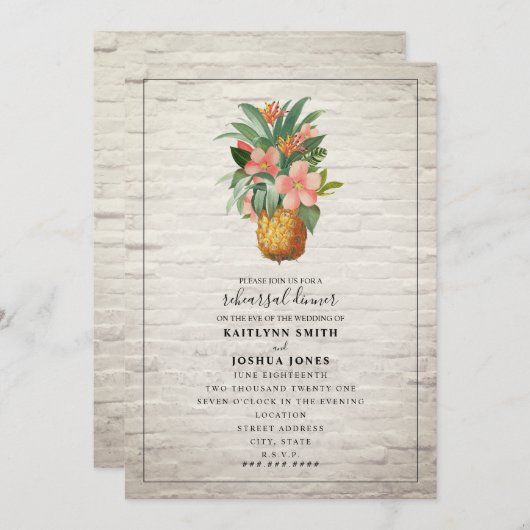 Ananas-Ananas-Blütenstein Hochzeit Probe Dinner Einladung (Vorne/Hinten)