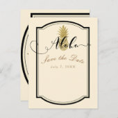 Ananas-Ananas-Creme Schwarz Tropical Save the Date Ankündigungspostkarte (Vorne/Hinten)