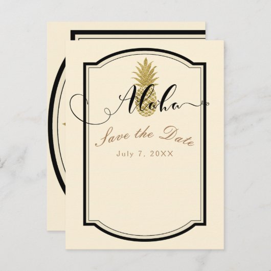Ananas-Ananas-Creme Schwarz Tropical Save the Date Ankündigungspostkarte (Vorne/Hinten)