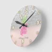 Ananas-Ananas-Glitzer Silver Glitzer Bokeh Runde Wanduhr (Winkel)