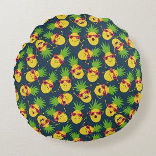 Ananas, Ananas, handgezeichnet, Sommermuster. Rundes Kissen