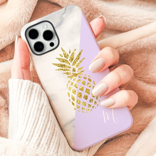 Ananas-Ananas-Marmorpastel Lila Monogramm Case-Mate iPhone Hülle