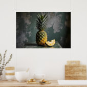 Ananas & Ananas Scheibe Rustikales Grunge-Foto Poster (Küche)