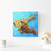 Ananas, Apfel, Birne, Trauben - Acrylküche Quadratische Wanduhr (Zuhause)