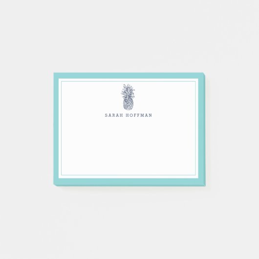 Ananas | Aqua & Navy Personalisiert Post-it Klebezettel (Vorderseite)