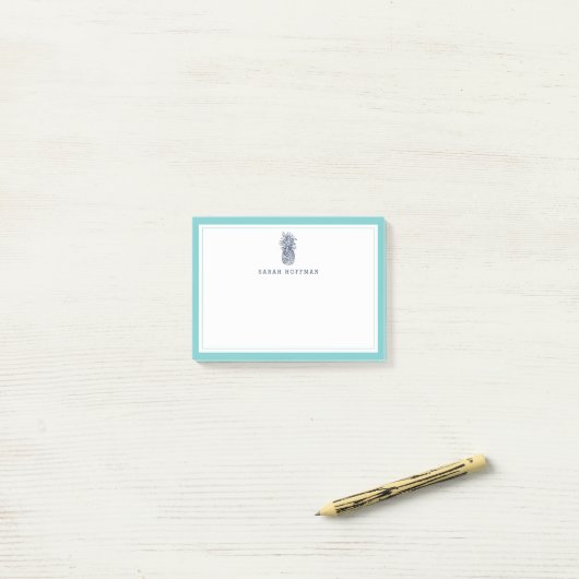 Ananas | Aqua & Navy Personalisiert Post-it Klebezettel (Auf Schreibtisch)