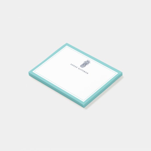 Ananas | Aqua & Navy Personalisiert Post-it Klebezettel (angewinkelt)