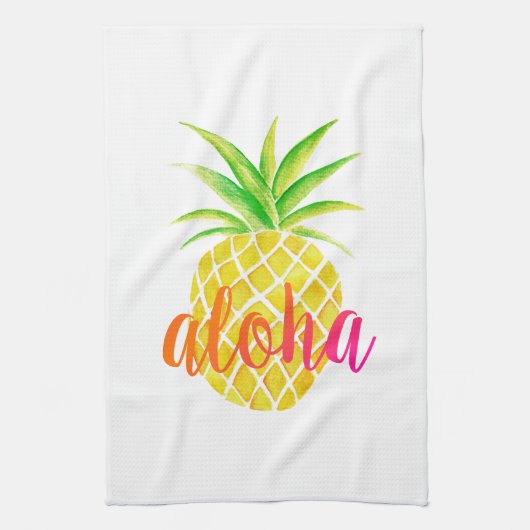 Ananas-Aquarell-Aloha tropisches Rosa Geschirrtuch (Vertikal)