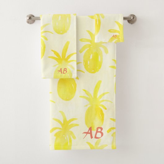 Ananas, Aquarellgelb Badhandtuch Set (Insitu)