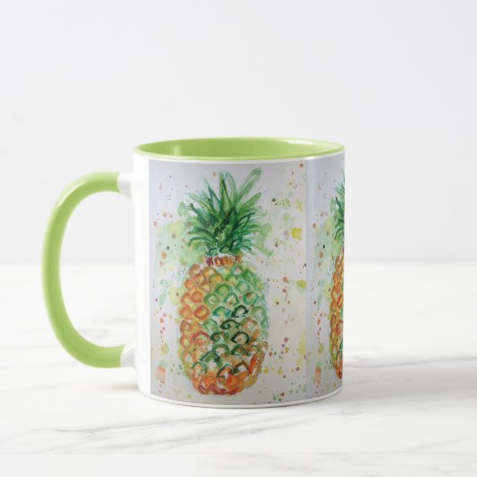Ananas Aquarellmalerei Tasse Grün (Links)