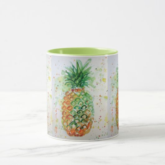 Ananas Aquarellmalerei Tasse Grün (Zentrum)