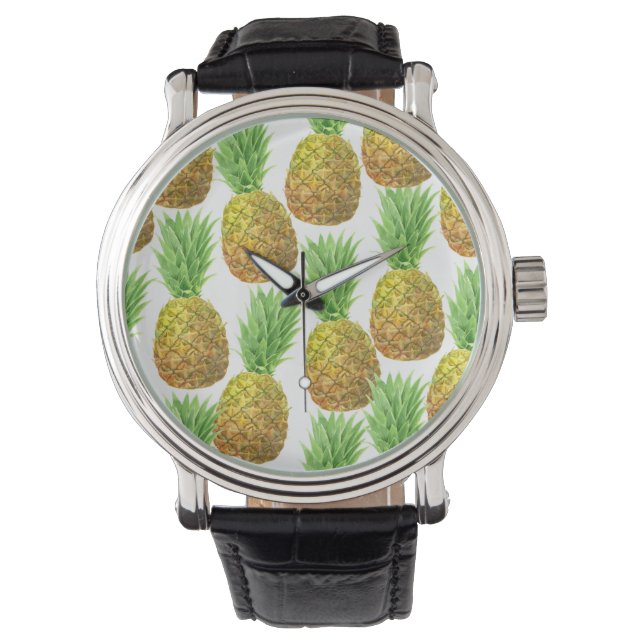Ananas-Aquarellmuster Armbanduhr (Vorderseite)