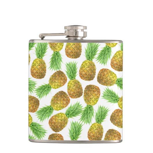 Ananas-Aquarellmuster Flachmann (Vorderseite)