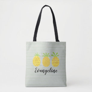 Ananas-Aquarelltrio mit grünem Pinstreifen Tasche