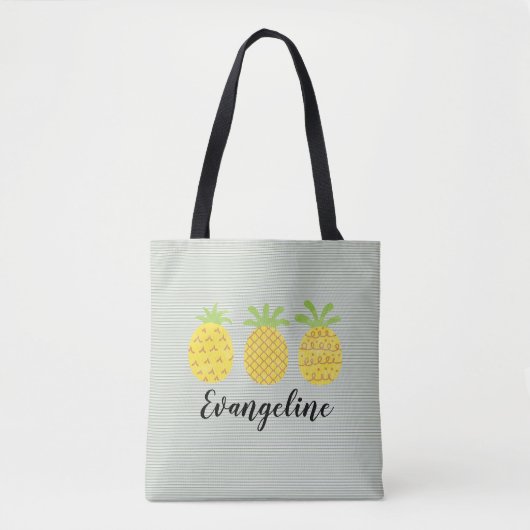 Ananas-Aquarelltrio mit grünem Pinstreifen Tasche (Vorderseite)