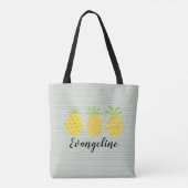 Ananas-Aquarelltrio mit grünem Pinstreifen Tasche (Rückseite)