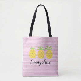 Ananas-Aquarelltrio mit rosa Pinstripe Tasche