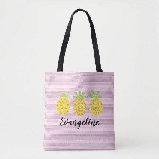 Ananas-Aquarelltrio mit rosa Pinstripe Tasche (Vorderseite)