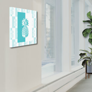 Ananas Art Moderne Aquamarine und weiße Leinwand