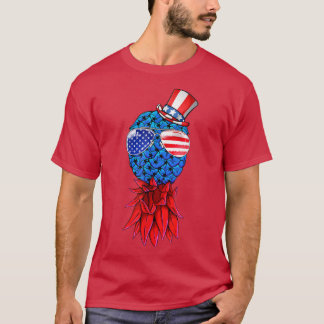 Ananas auf dem Kopf stehende amerikanische Flagge T-Shirt