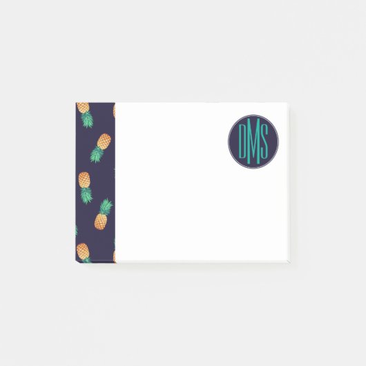 Ananas auf der Marine| Monogramm Post-it Klebezettel (Vorderseite)