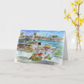 Ananas auf Dock Grußkarte oder Mitteilungskarten (Gelbe Blume)