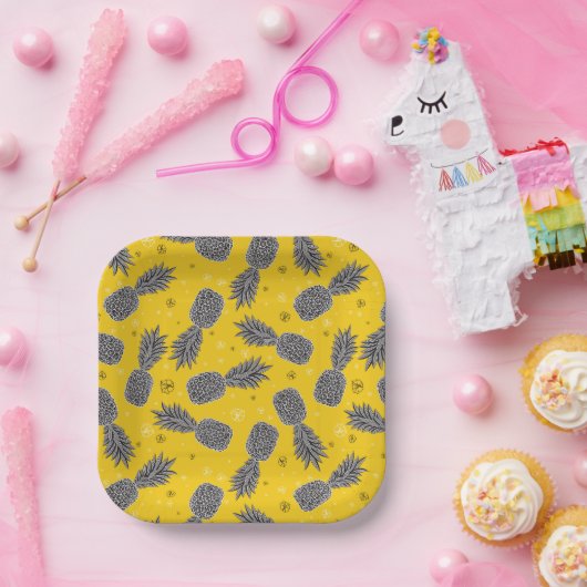 Ananas auf Gold Pappteller (Party)