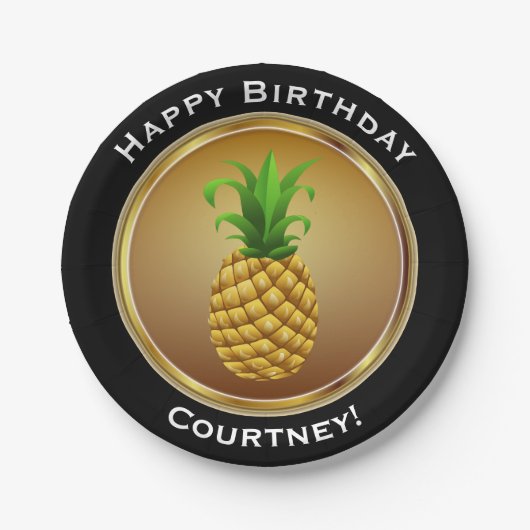 Ananas auf Imitat-Goldalles Gute zum Geburtstag Pappteller (Vorderseite)