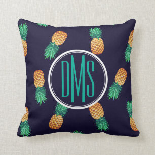 Ananas auf Monogramm der Marine-  Kissen