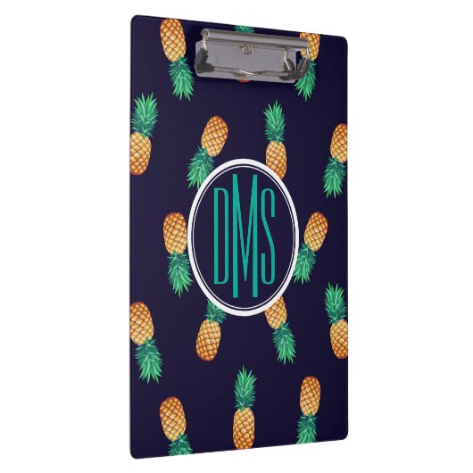 Ananas auf Monogramm der Marine-| Klemmbrett (Rechts)