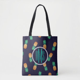 Ananas auf Monogramm der Marine-  Tasche