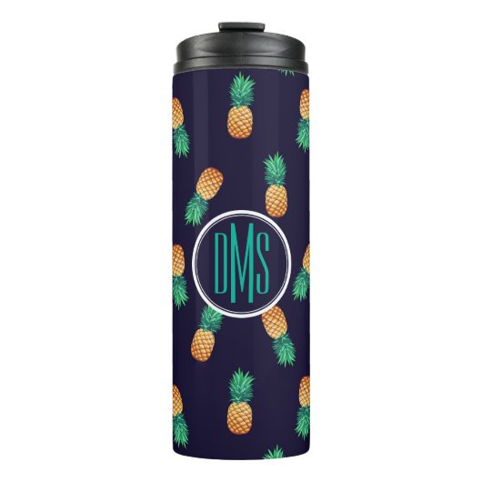 Ananas auf Monogramm der Marine-| Thermosbecher (Vorderseite)