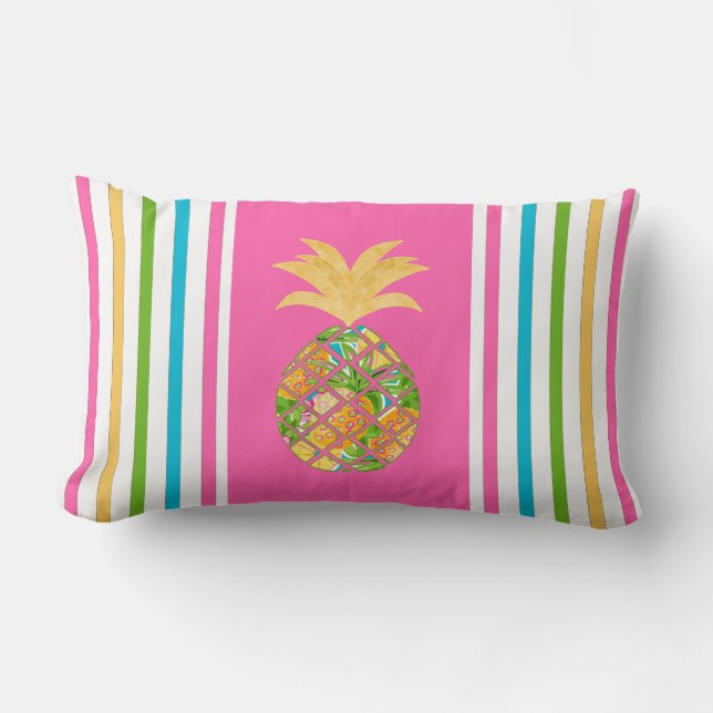 Ananas auf Pastel Stripe Lendenkissen (Vorderseite)
