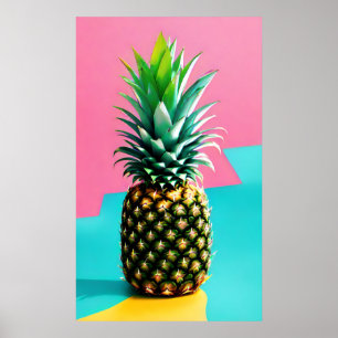 Ananas auf Retro farbig Poster